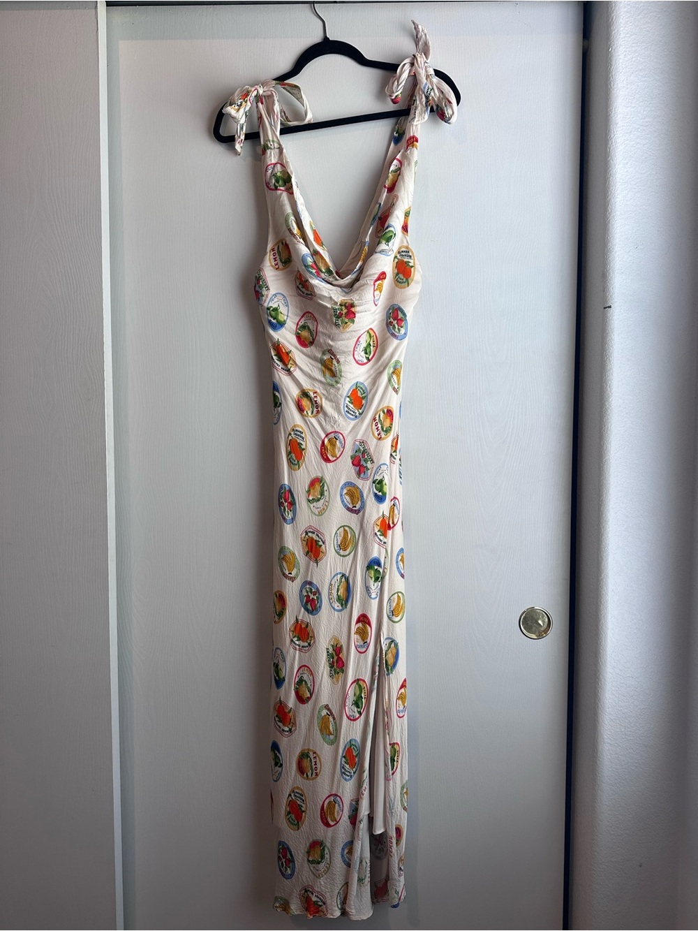Astr Cream Maxi Dress with Multicolor Oval Print and Tie Shoulders Never Worn